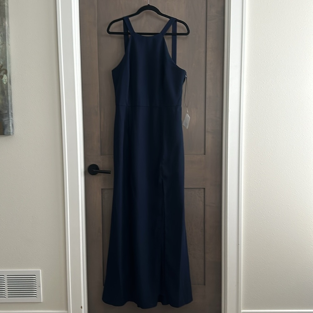 Dessy Collection Halter Neck Open Back Gown Dress Midnight Blue Size 18 NWT - Picture 2 of 10